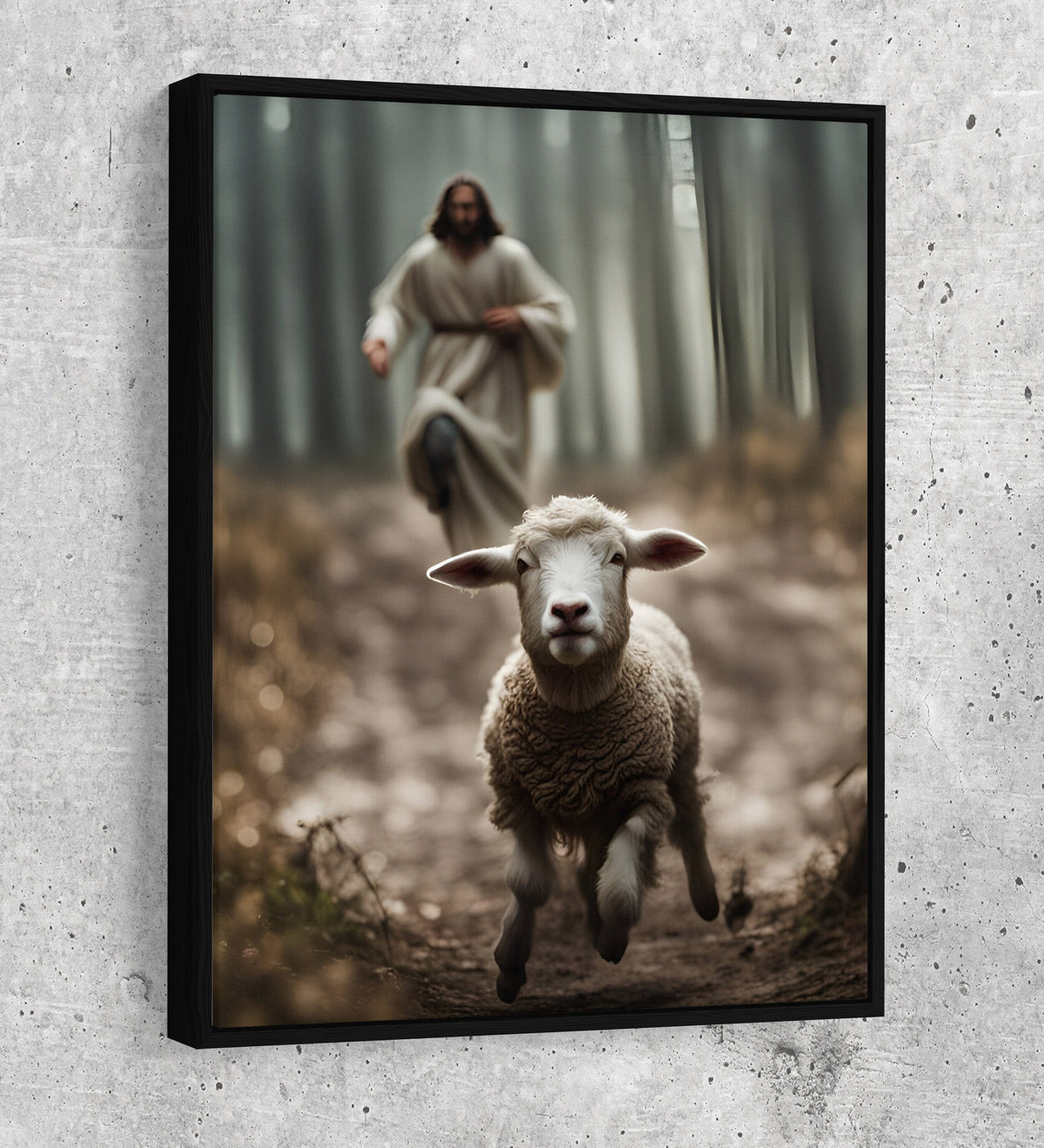Jesus Running After a Lost Lamb Canvas Wall Art,  Jesus Lamb of God Canvas, Jesus Home Decor, God Canvas Print, Jesus Canvas Wall Art